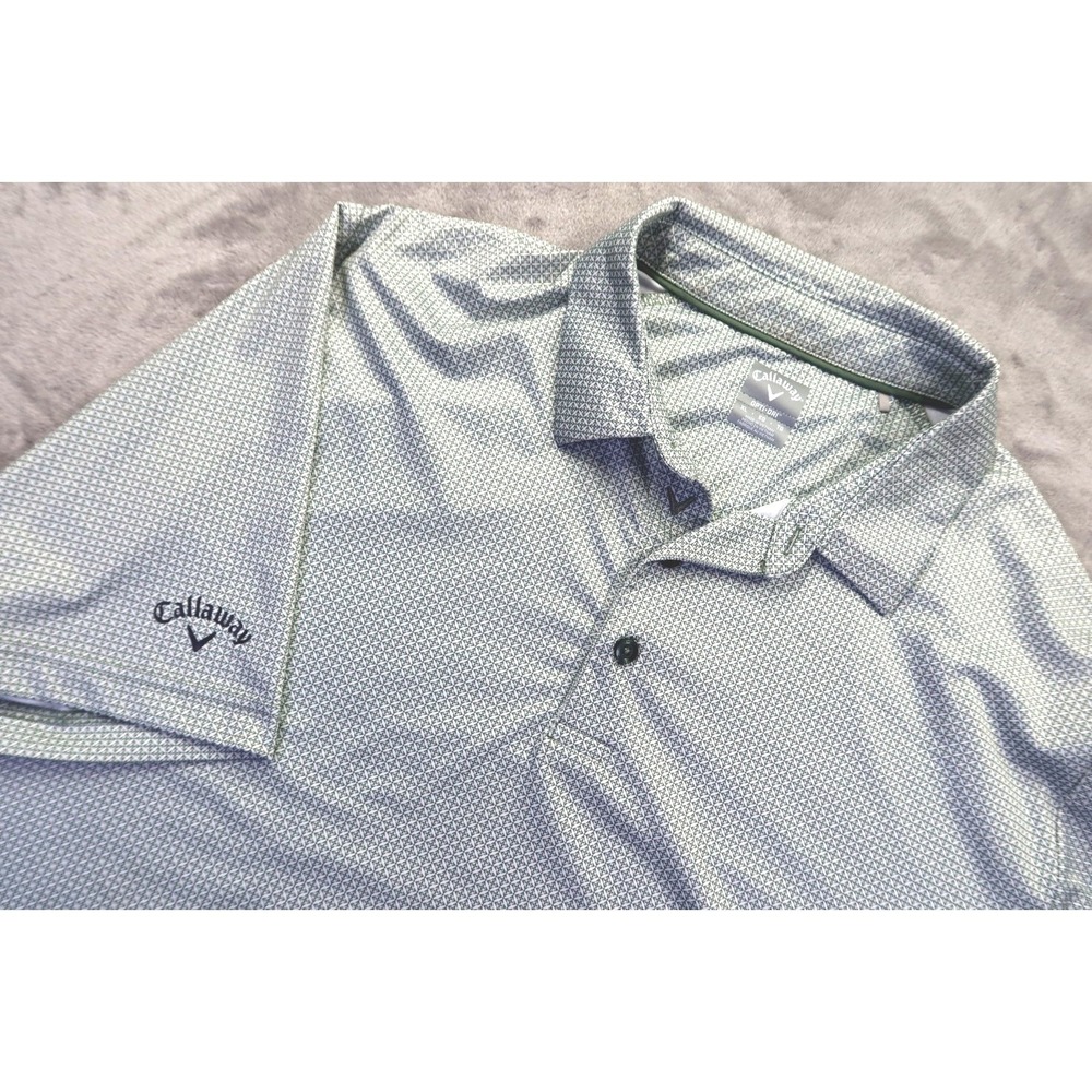 Callaway Mens XL Opti-Dri Golf Polo Shirt‎ Green White Geometric Print